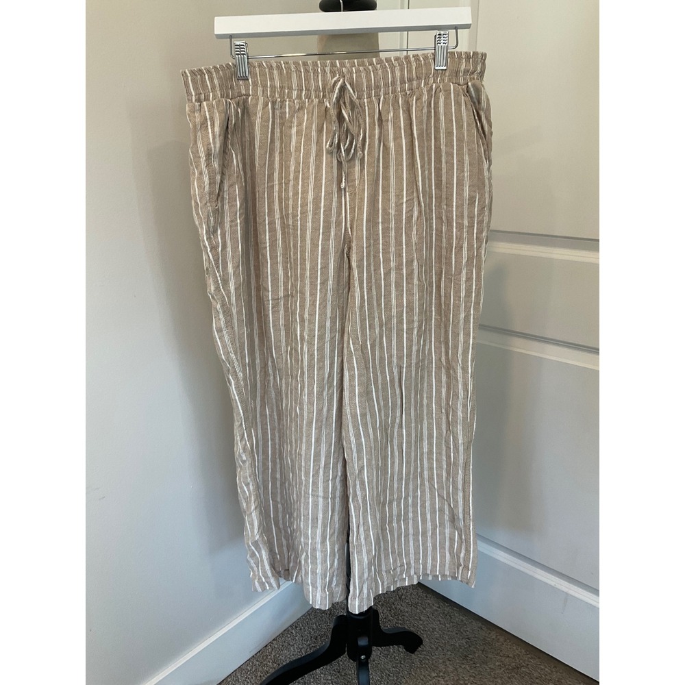 Briggs Linen Blend Striped Wide Leg Pants Beachy Resortwear Boho Comfy